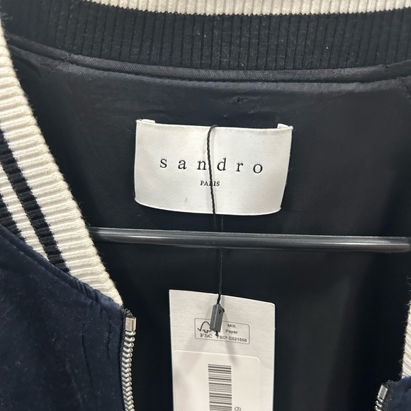 SANDRO Black & Blue Satin Bomber Jacket Large - Picture 8 of 8